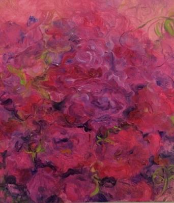 Roses in July - Roses in July, Warm hazy rose painting, Rose reds
